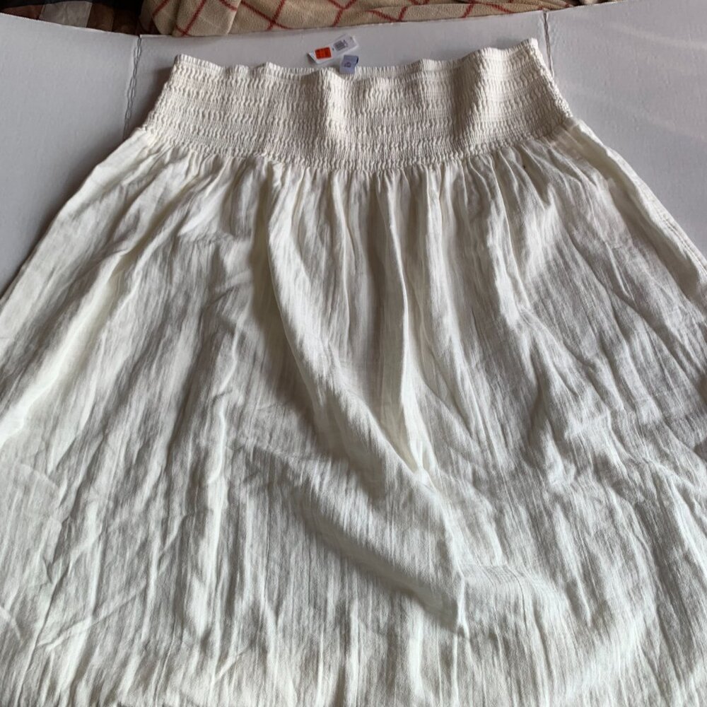 High-Waisted Crinkle Gauze Smocked Maxi Skirt SIZE L SEA SALT - Picture 10 of 11